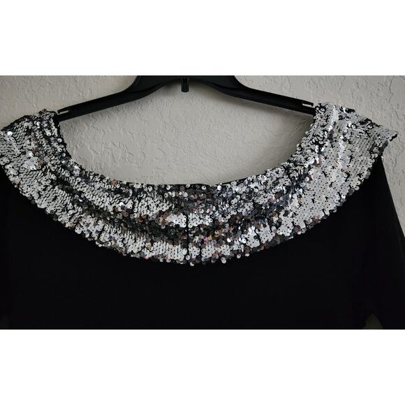 TOP/BLOUSE-INC-INTERNATIONAL CONCEPTS-Black-Silver Sequin Neckline-3/4 Sleeve-XL - Picture 5 of 14